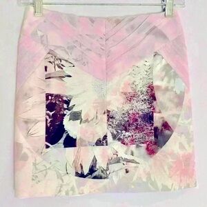 White Suede Printed Pencil Mini Skirt w/ Gathered Detail